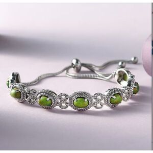 Green Turquoise 5.40 ctw Beaded Bolo Bracelet in Stainless Steel